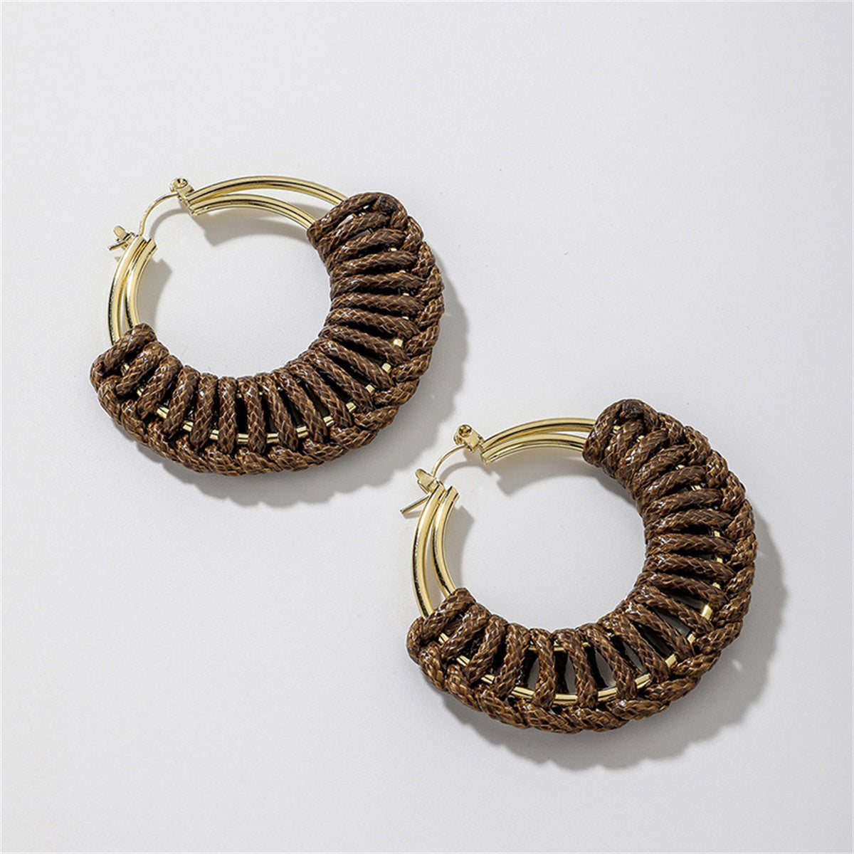 Coffee Polystyrene & 18K Gold-Plated Weave Circle Hoop Earrings