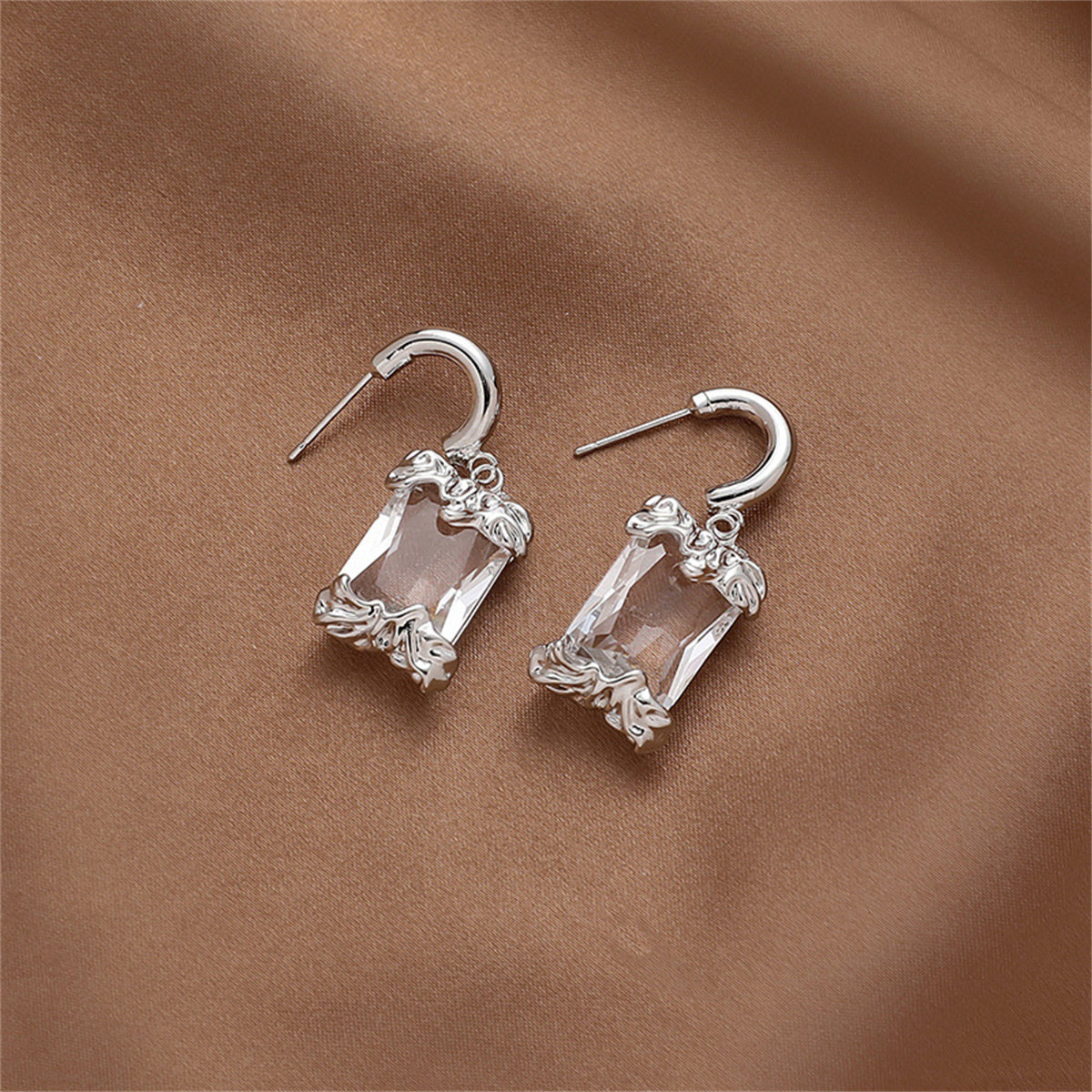 Translucent Crystal & Silver-Plated Ice Cube Drop Earrings