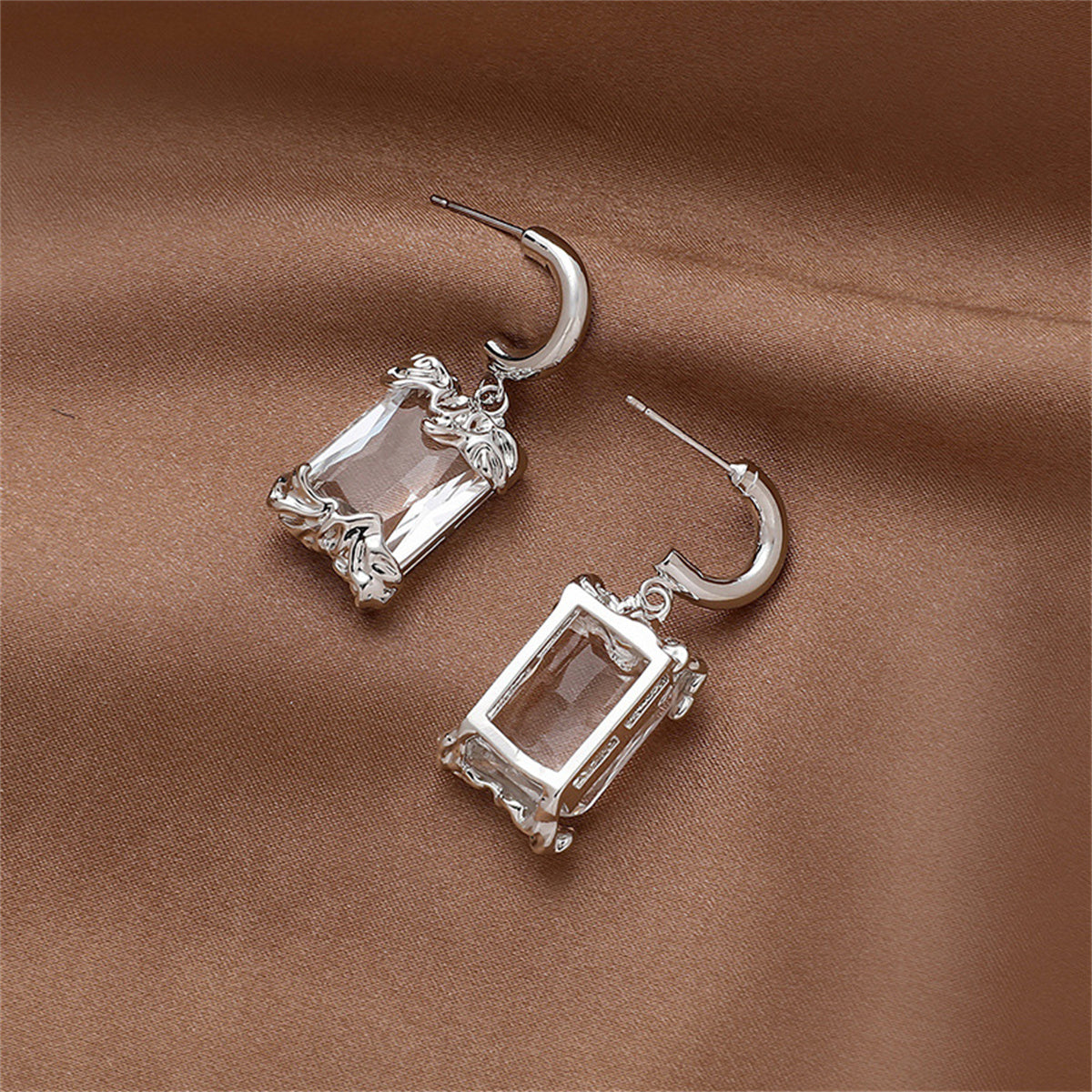 Translucent Crystal & Silver-Plated Ice Cube Drop Earrings
