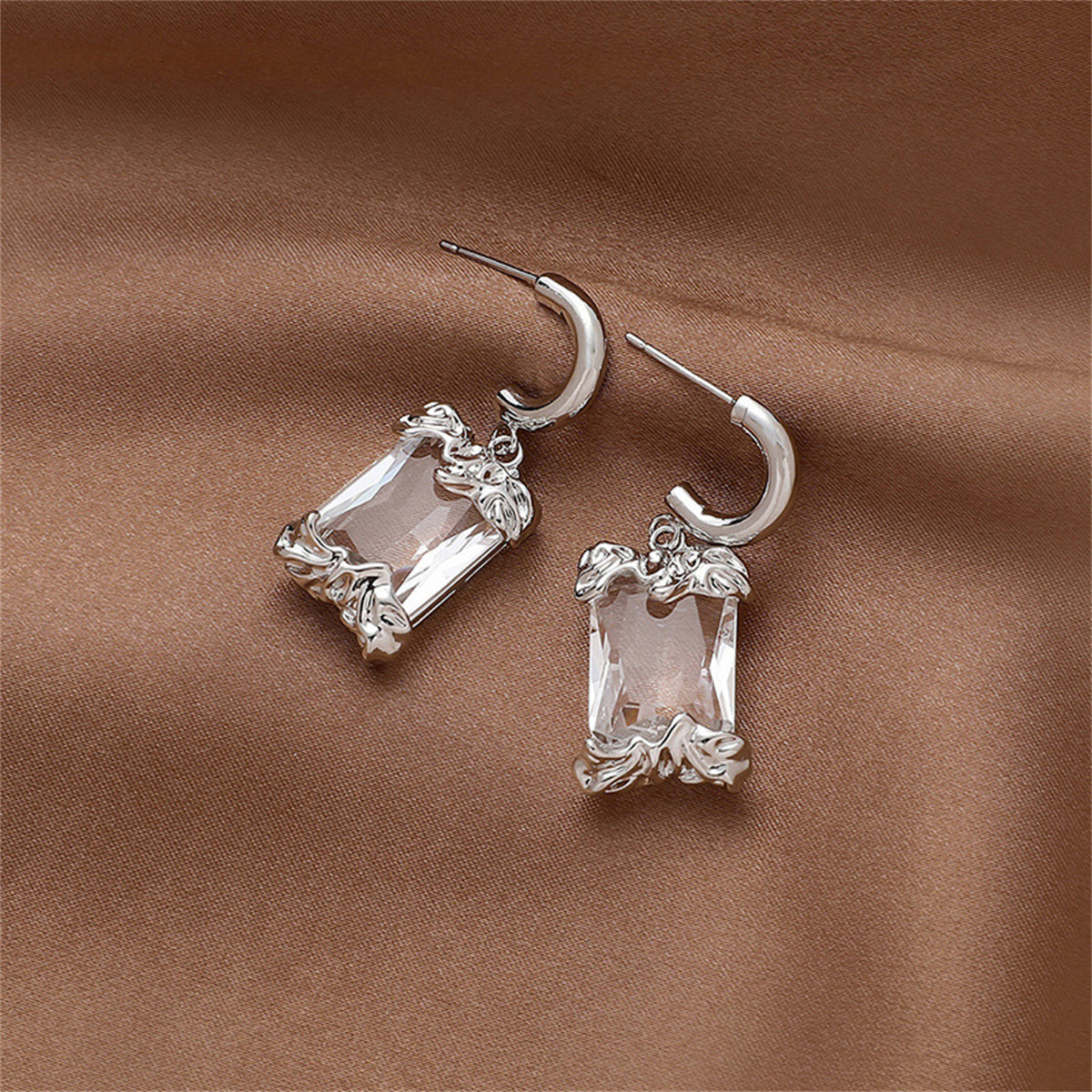 Translucent Crystal & Silver-Plated Ice Cube Drop Earrings