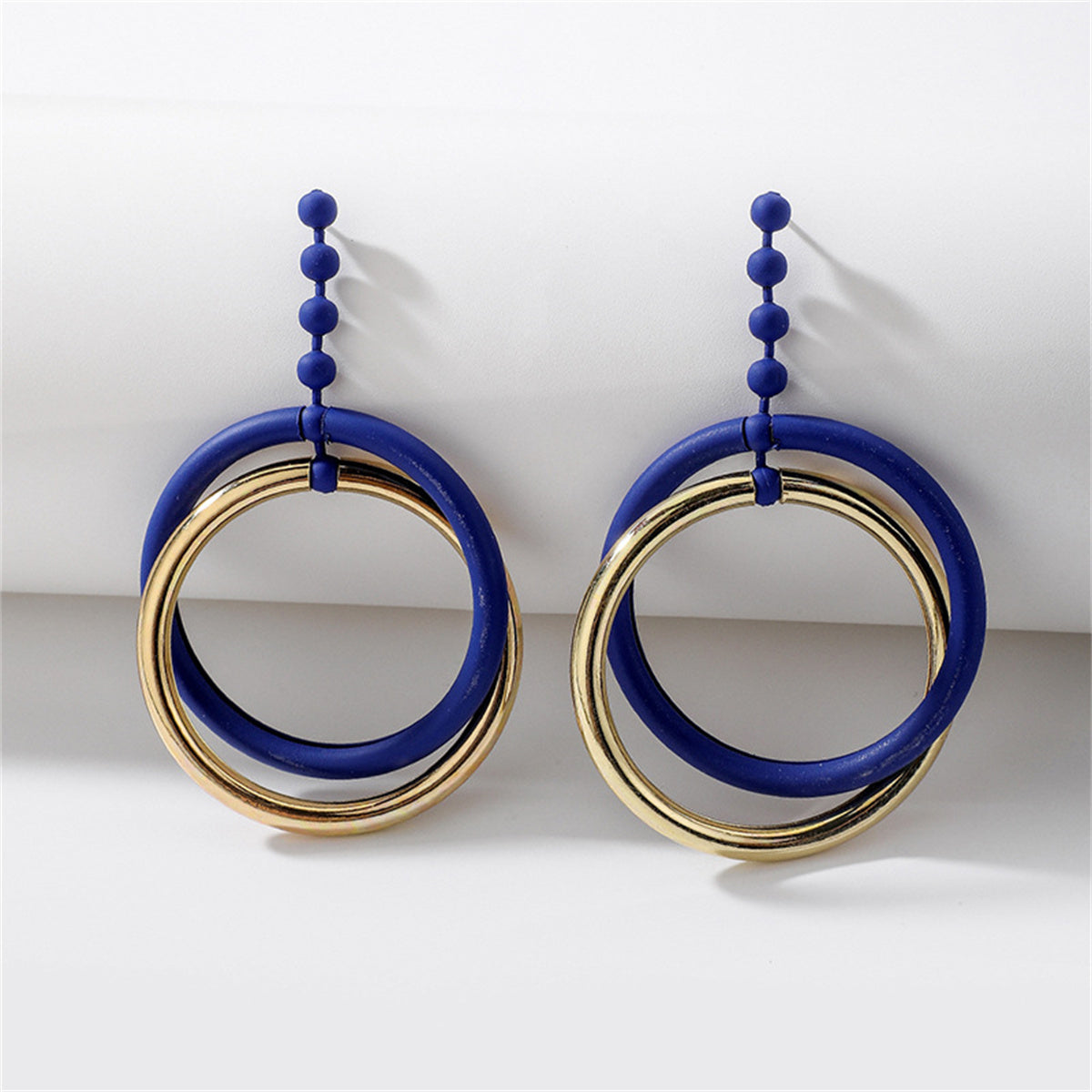 Blue Enamel and 18K Gold-Plated Bead Interlocked Dangle Earring, gold drop earrings for women, everyday style, side view