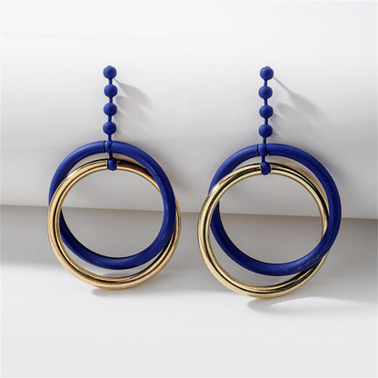 Blue Enamel and 18K Gold-Plated Bead Interlocked Dangle Earring, gold drop earrings for women, everyday style, side view