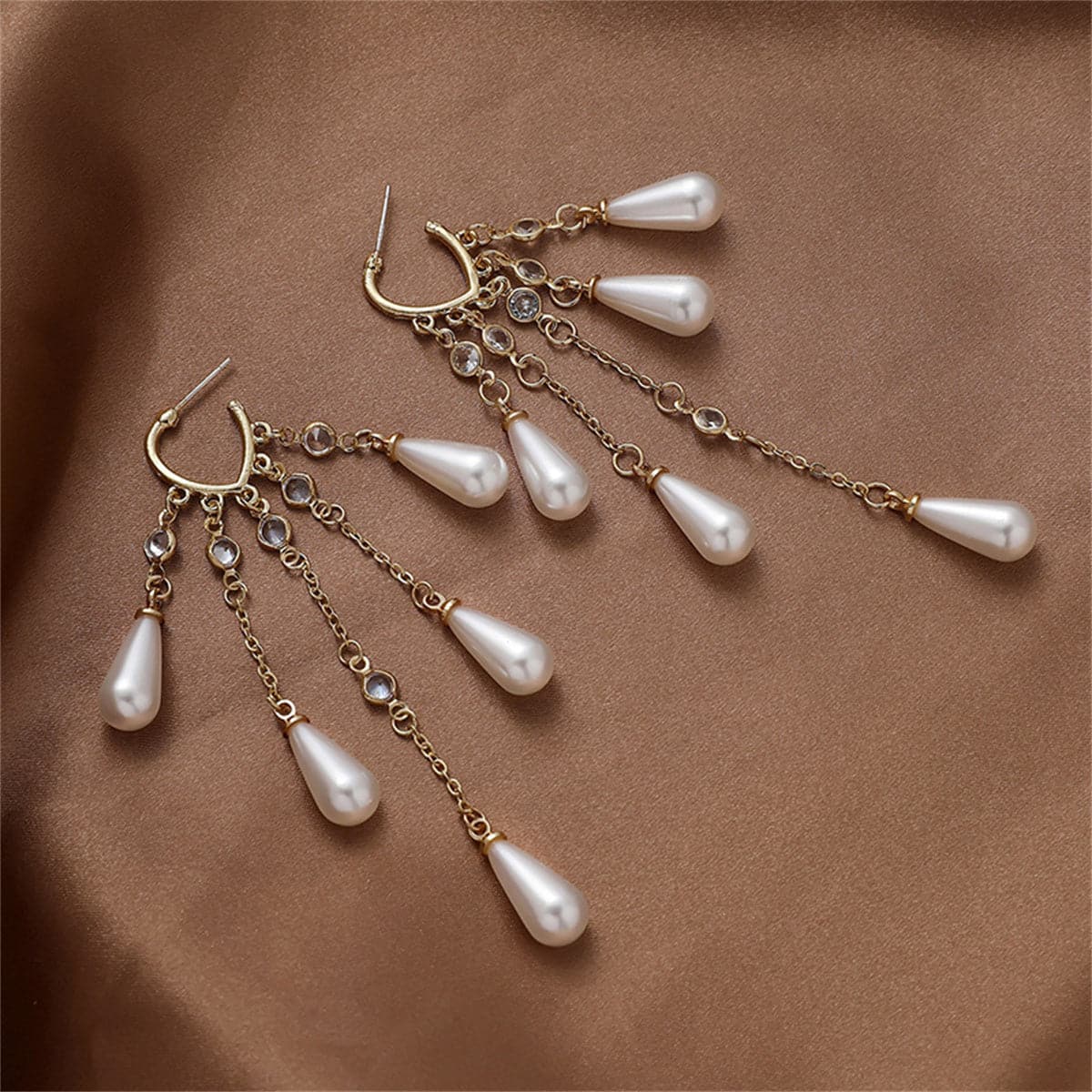 Crystal & Pearl 18K Gold-Plated Heart Drop Earrings