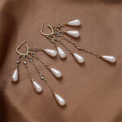 Crystal & Pearl 18K Gold-Plated Heart Drop Earrings