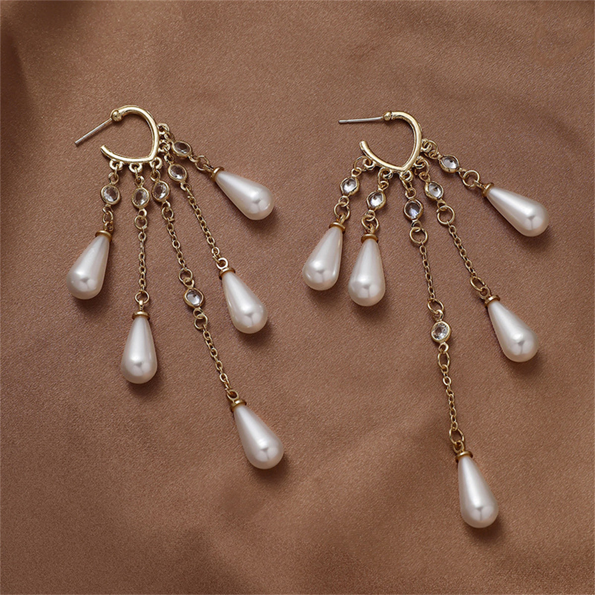Crystal & Pearl 18K Gold-Plated Heart Drop Earrings