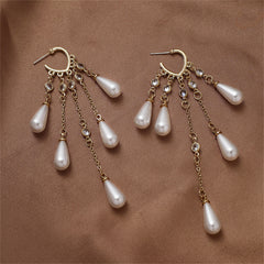 Crystal & Pearl 18K Gold-Plated Heart Drop Earrings