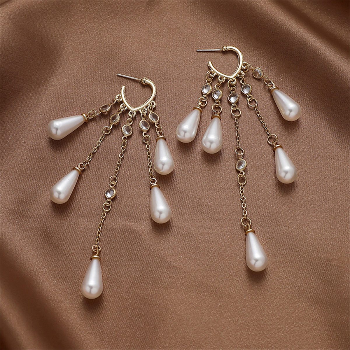 Crystal & Pearl 18K Gold-Plated Heart Drop Earrings