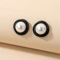 Pearl & Black Acrylic Round Stud Earrings
