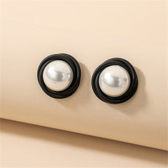 Pearl & Black Acrylic Round Stud Earrings