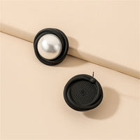 Pearl & Black Acrylic Round Stud Earrings
