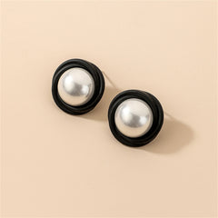 Pearl & Black Acrylic Round Stud Earrings