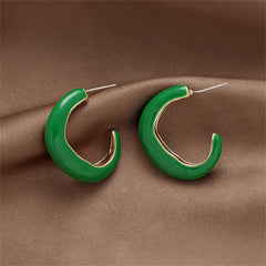 Green Enamel & 18K Gold-Plated Twisted Circle Huggie Earring