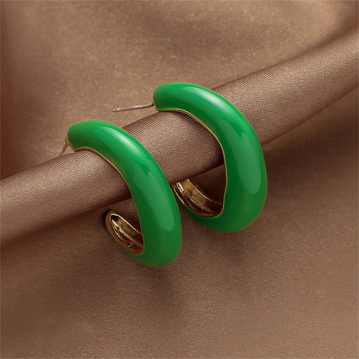 Green Enamel & 18K Gold-Plated Twisted Circle Huggie Earring