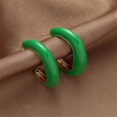 Green Enamel & 18K Gold-Plated Twisted Circle Huggie Earring