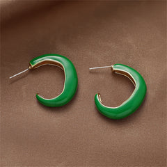 Green Enamel & 18K Gold-Plated Twisted Circle Huggie Earring