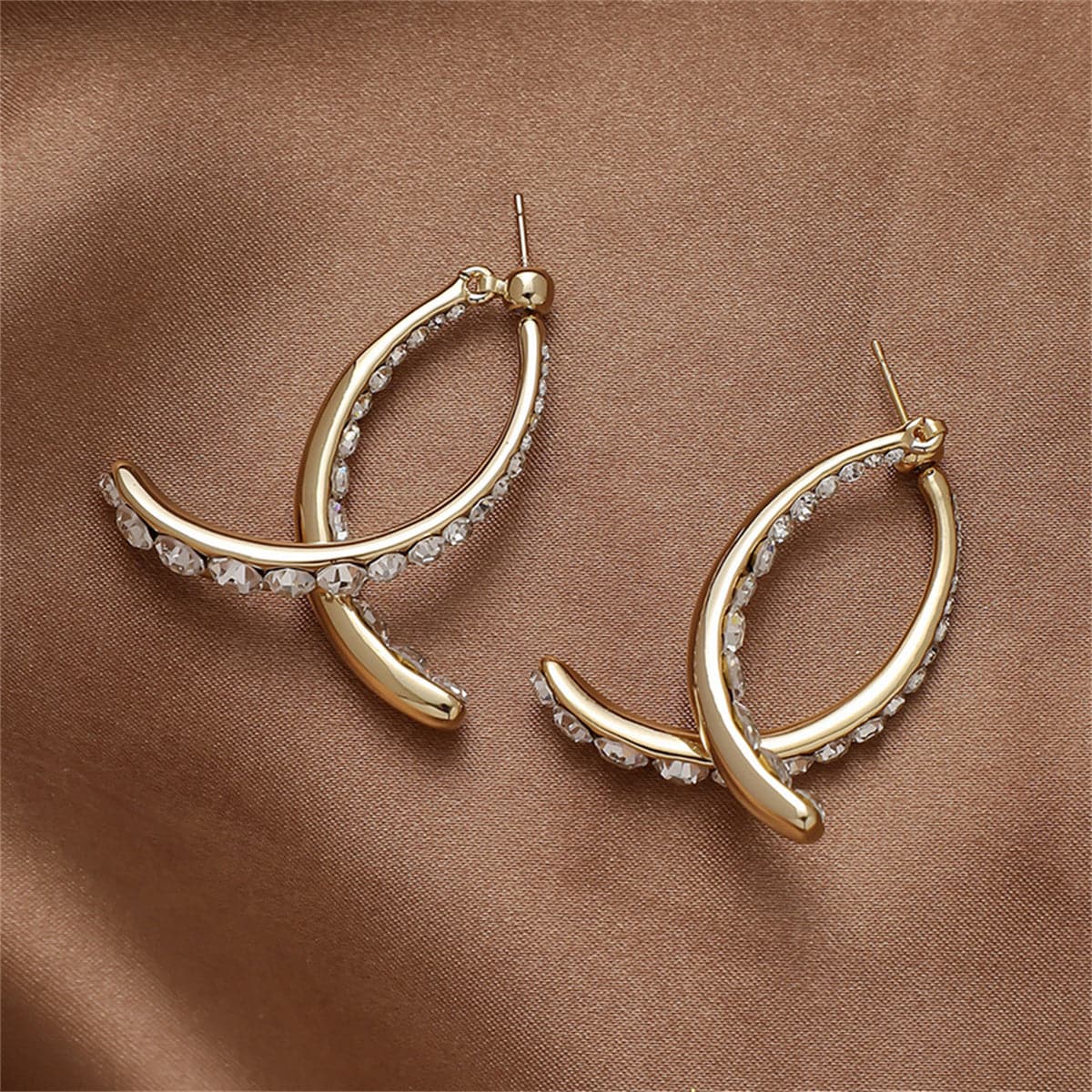 Cubic Zirconia & 18K Gold-Plated Double Curve Ear Jackets