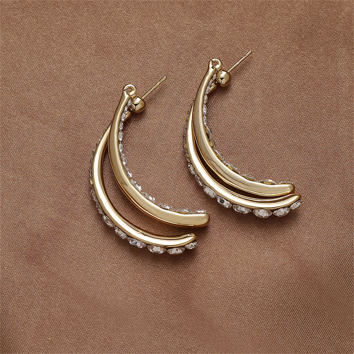 Cubic Zirconia & 18K Gold-Plated Double Curve Ear Jackets