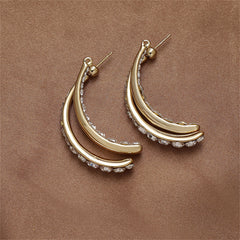 Cubic Zirconia & 18K Gold-Plated Double Curve Ear Jackets