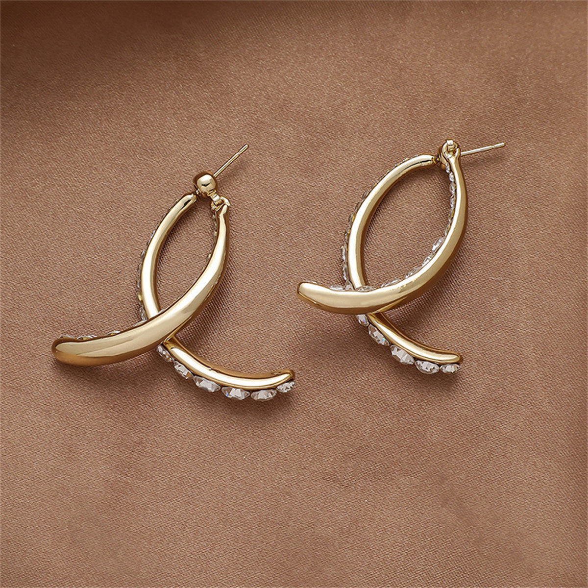 Cubic Zirconia & 18K Gold-Plated Double Curve Ear Jackets
