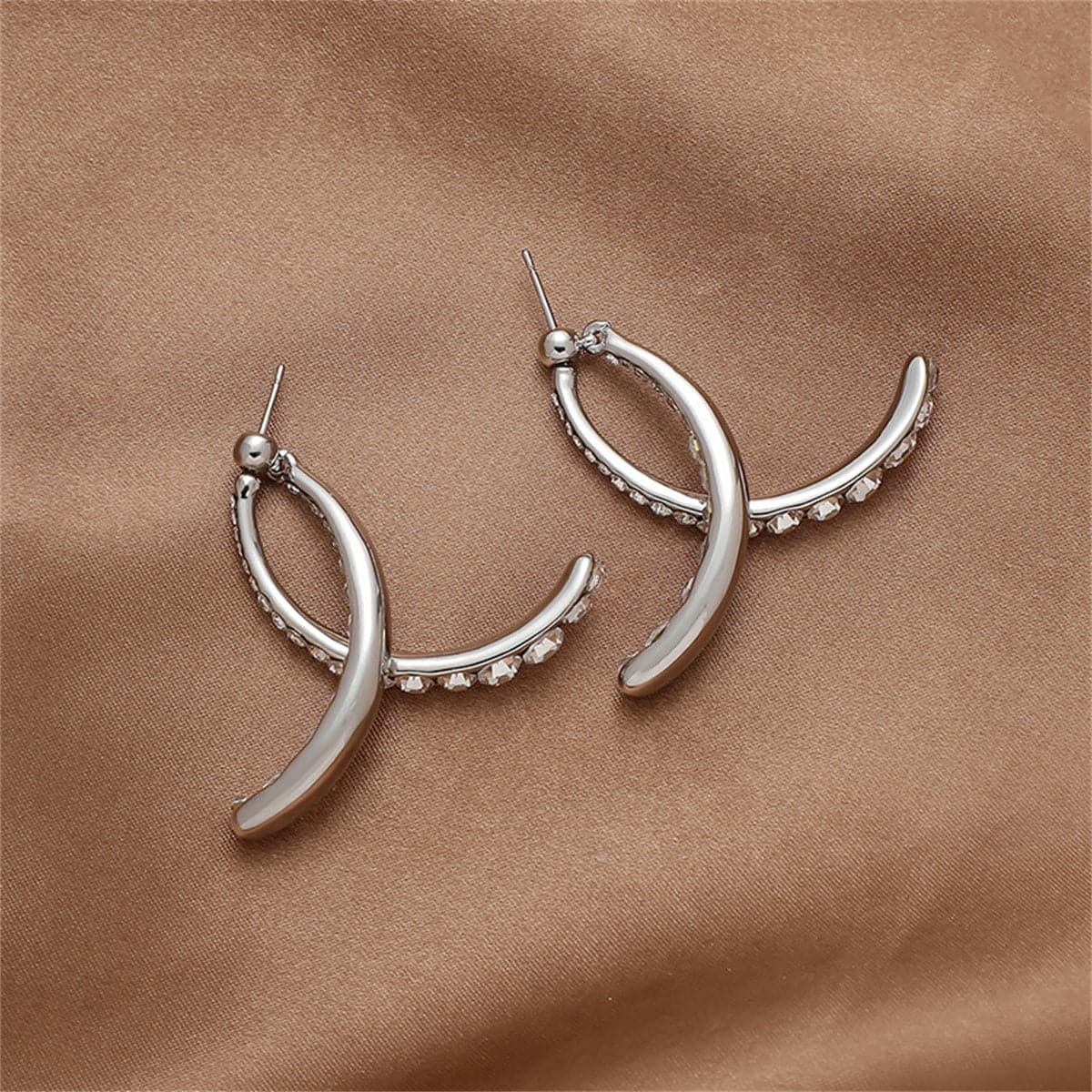 Cubic Zirconia & Silver-Plated Double Arc Ear Jackets