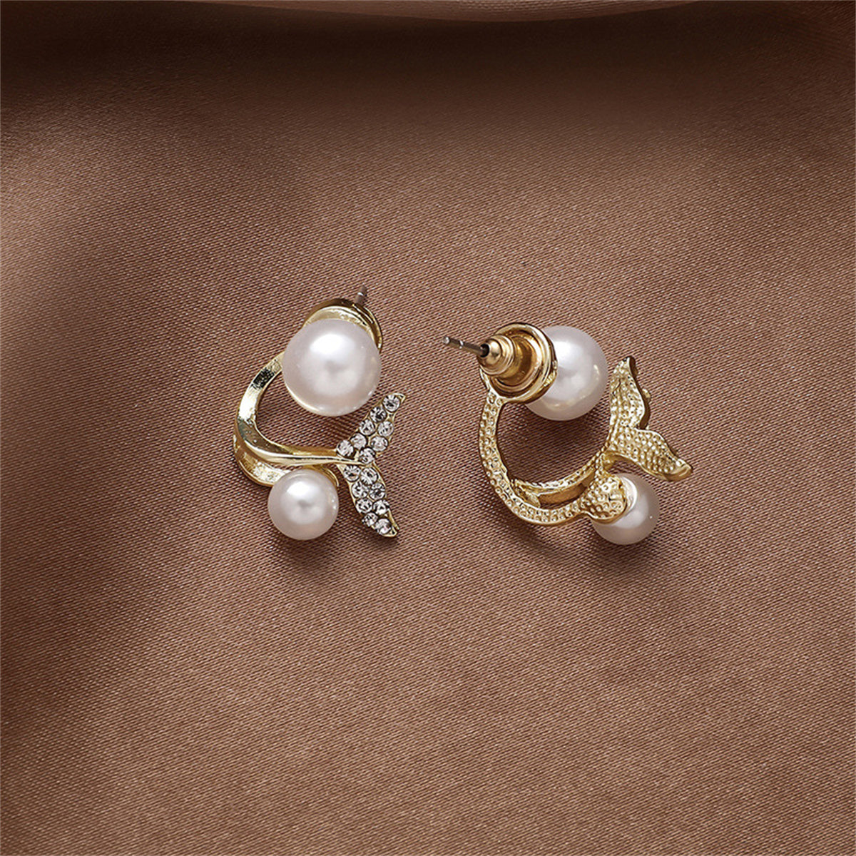 Cubic Zirconia & Pearl Fishtail Ear Jackets
