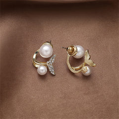 Cubic Zirconia & Pearl Fishtail Ear Jackets