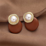 Brown Polystyrene & Pearl Circle Ear Jackets