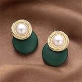Pearl & 18k Gold-Plated Circle Stud Earrings