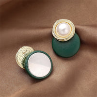Pearl & 18k Gold-Plated Circle Stud Earrings