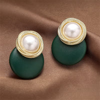 Pearl & 18k Gold-Plated Circle Stud Earrings