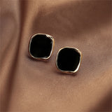 Black Enamel & 18k Gold-Plated Square Stud Earrings