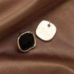 Black Enamel & 18K Gold-Plated Square Stud Earrings