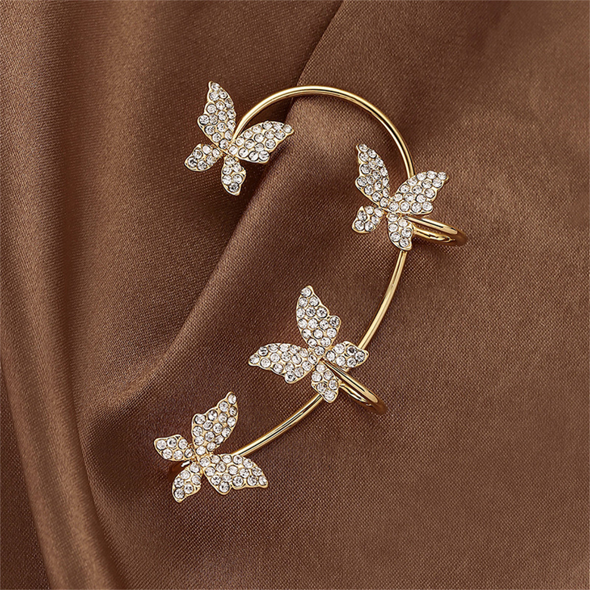 Cubic Zirconia and 18K Gold-Plated Butterfly Ear Cuff, gold stud earrings for women, everyday style, side view