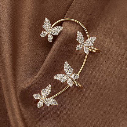 Cubic Zirconia and 18K Gold-Plated Butterfly Ear Cuff, gold stud earrings for women, everyday style, side view