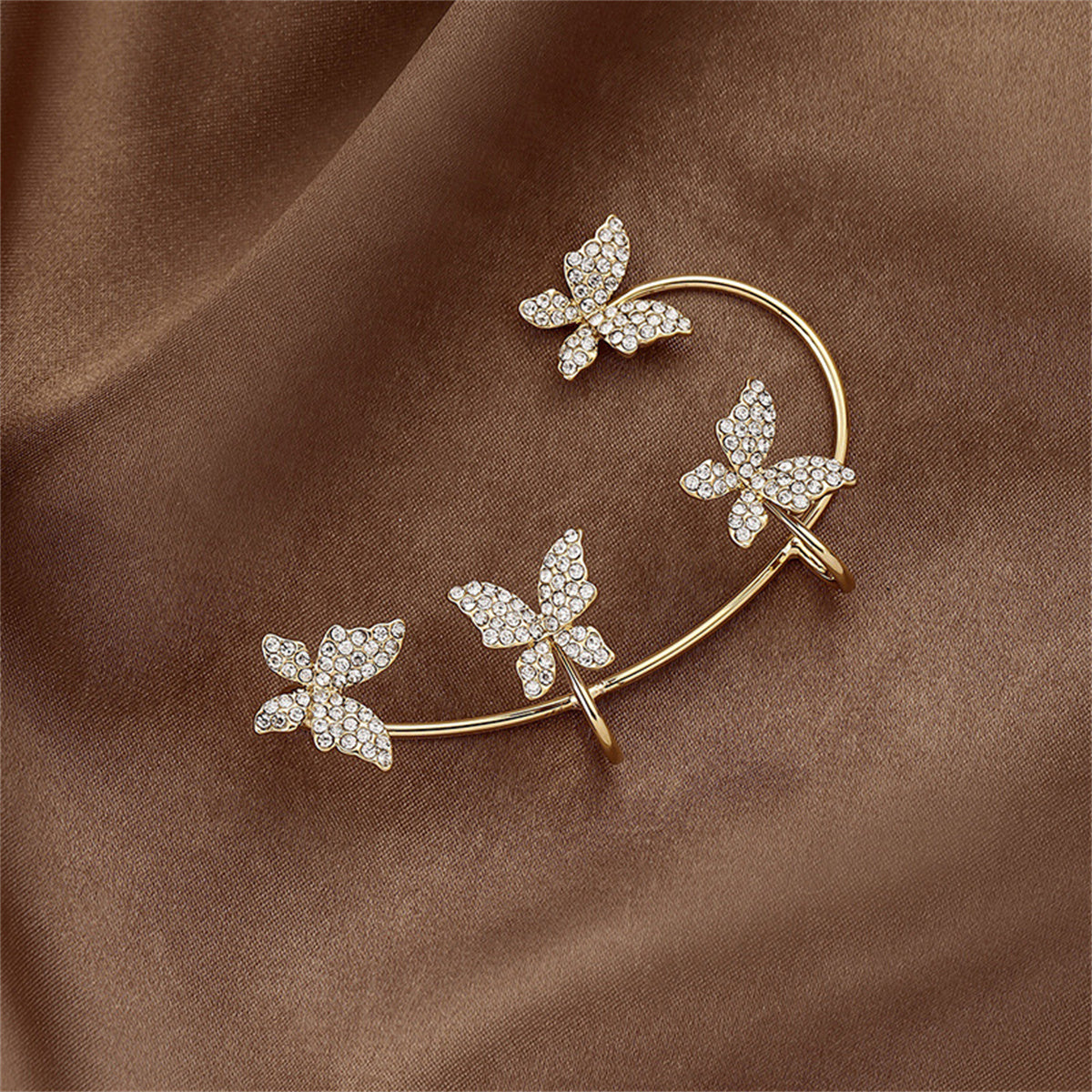 Cubic Zirconia and 18K Gold-Plated Butterfly Ear Cuff, gold stud earrings for women, everyday style, lifestyle look