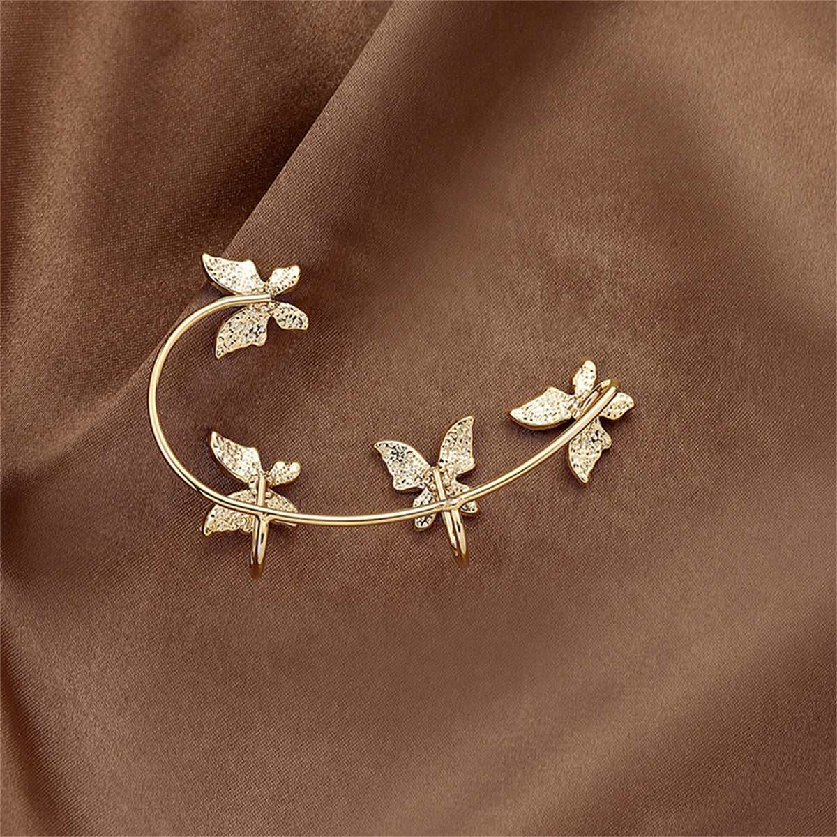 Cubic Zirconia and 18K Gold-Plated Butterfly Ear Cuff, gold stud earrings for women, everyday style, detail close-up