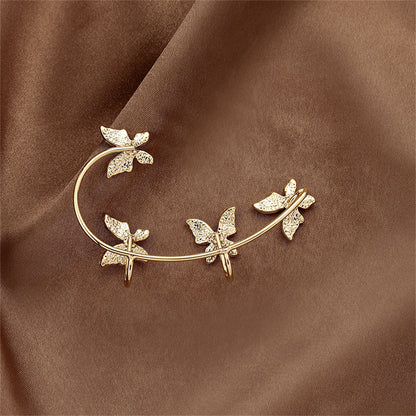 Cubic Zirconia and 18K Gold-Plated Butterfly Ear Cuff, gold stud earrings for women, everyday style, detail close-up