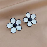 White & Black Flower Stud Earrings