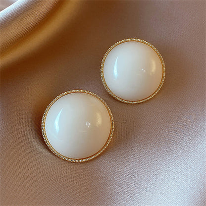 White Resin and 18K Gold-Plated Round Stud Earrings, gold stud earrings for women, vintage-inspired design, side view