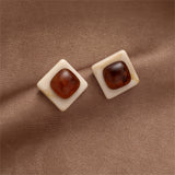 Brown & Silver-Plated Square Stud Earrings