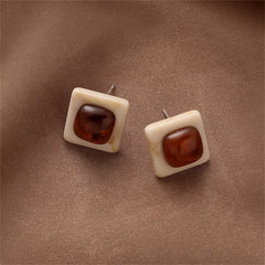 Brown & Silver-Plated Square Stud Earrings