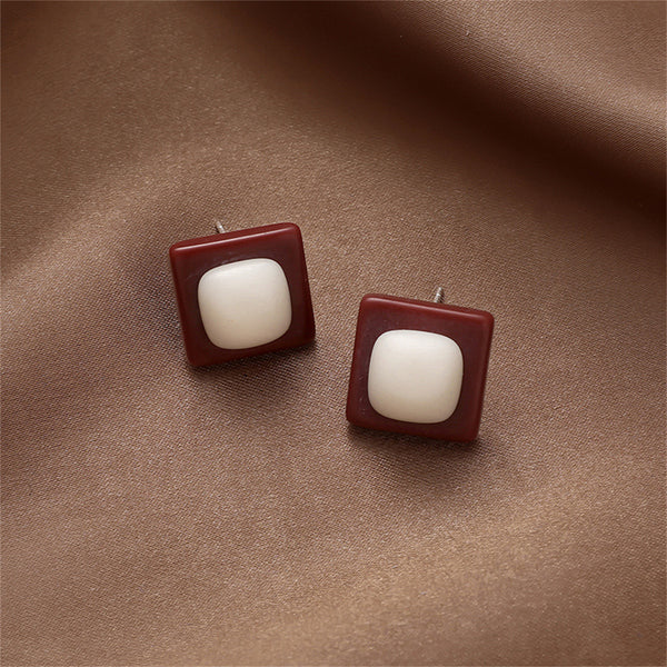 White & Red Resin Square Stud Earrings