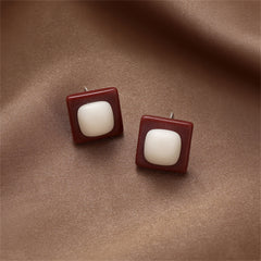 White & Red Resin Square Stud Earrings