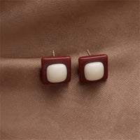 White & Red Resin Square Stud Earrings