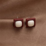 White & Red Resin Square Stud Earrings