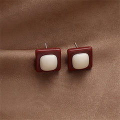 White & Red Resin Square Stud Earrings