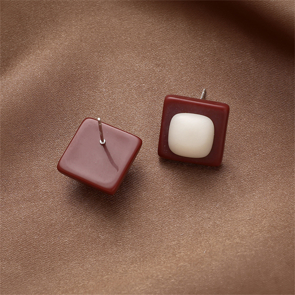 White and Red Resin Square Stud Earrings, stud earrings for women, dainty minimalist design, lifestyle look