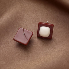 White & Red Resin Square Stud Earrings