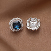 Blue Crystal & Cubic Zirconia Square Hola Stud Earrings