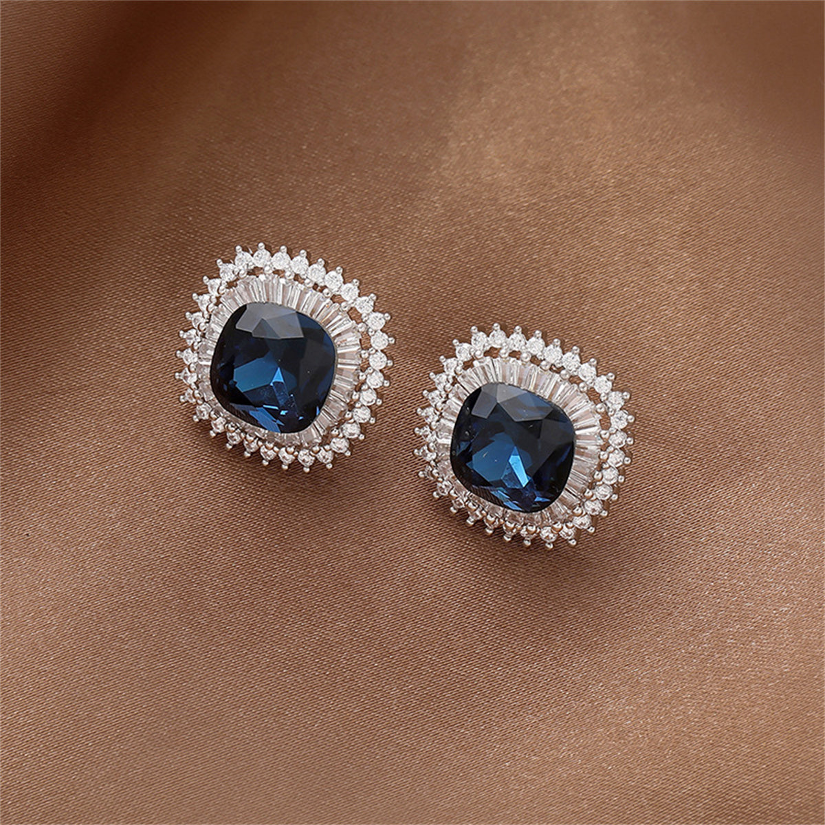 Blue Crystal and Cubic Zirconia Square Hola Stud Earrings, stud earrings for women, everyday style, side view